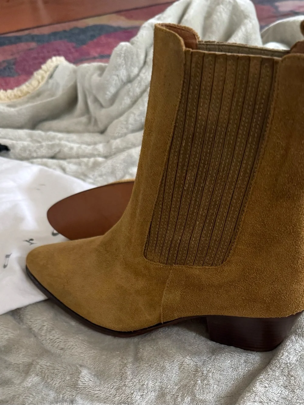 Sandro Cognac Suede Chelsea Booties